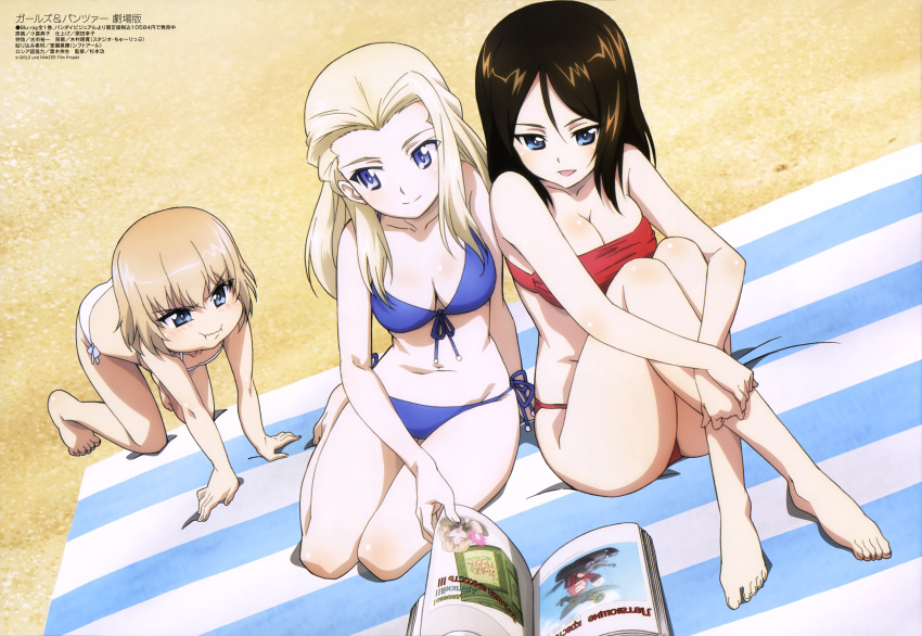 absurdres bikini breasts clara_(girls_und_panzer) cleavage feet girls_und_panzer highres katyusha nonna ogura_noriko swimsuit