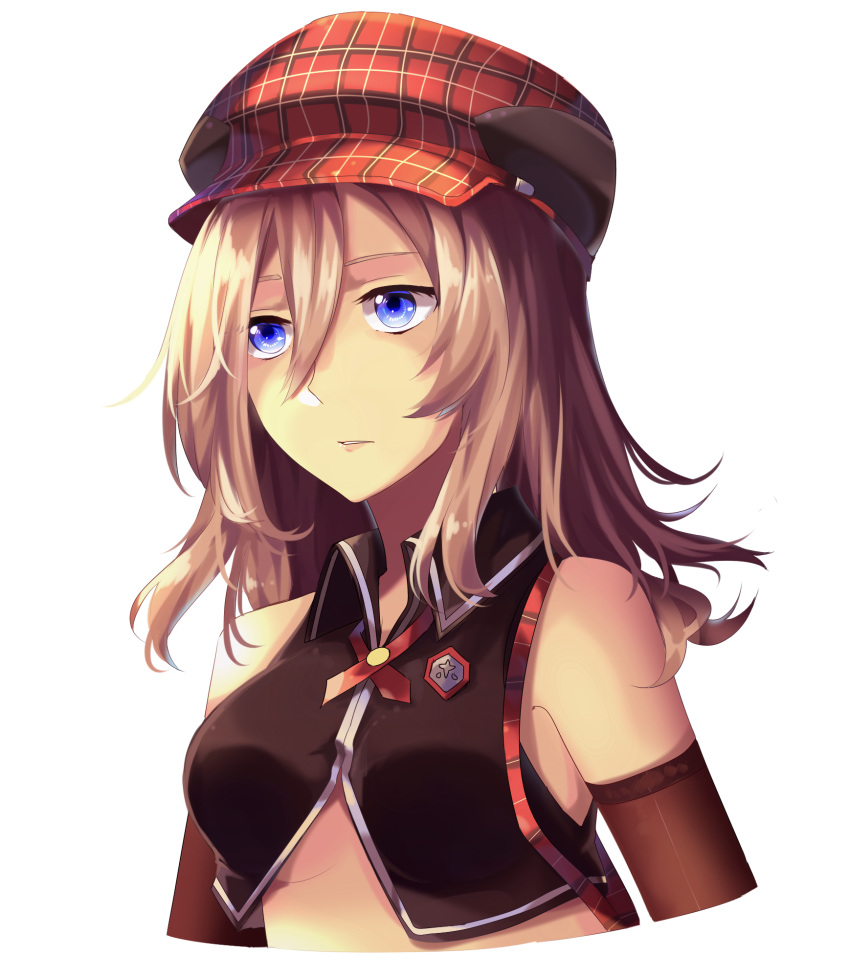 1girl alisa_ilinichina_amiella blue_eyes breasts god_eater hat highres large_breasts long_hair silver_hair simple_background solo upper_body white_background