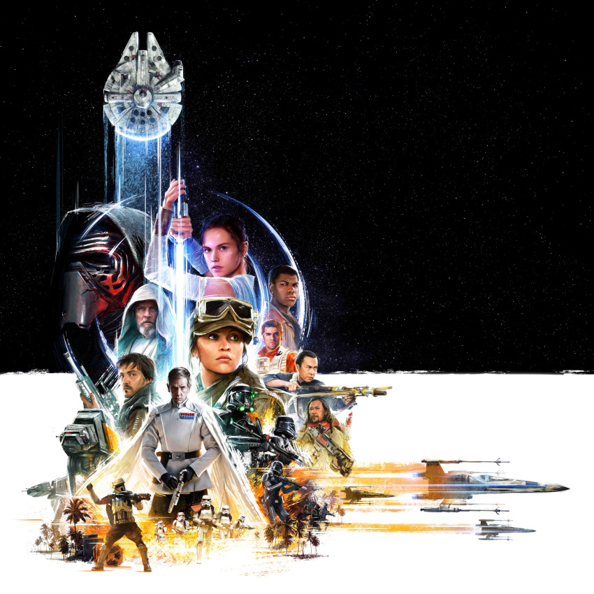 absurdres african armor asian at-at baze beam_rifle beard bow_(weapon) box cape cassian_andor character_request chirrut crossbow dark_skin deathtrooper director_krennic energy_cannon energy_gun energy_sword facial_hair finn_(star_wars) flying galactic_empire gloves goggles hat helmet highres hood jacket jedi jyn_erso kylo_ren lightsaber looking_at_viewer luke_skywalker mask mecha military military_uniform millennium_falcon multiple_boys multiple_girls mustache official_art palm_tree pilot_suit poe_dameron promotional_art ray_gun realistic rebel_alliance redesign rey_(star_wars) rogue_one:_a_star_wars_story science_fiction serious sith soldier space space_craft star_(sky) star_wars star_wars:_the_force_awakens starfighter stormtrooper sword t-65_x-wing t-70_x-wing tagme tree uniform vest walker weapon x-wing