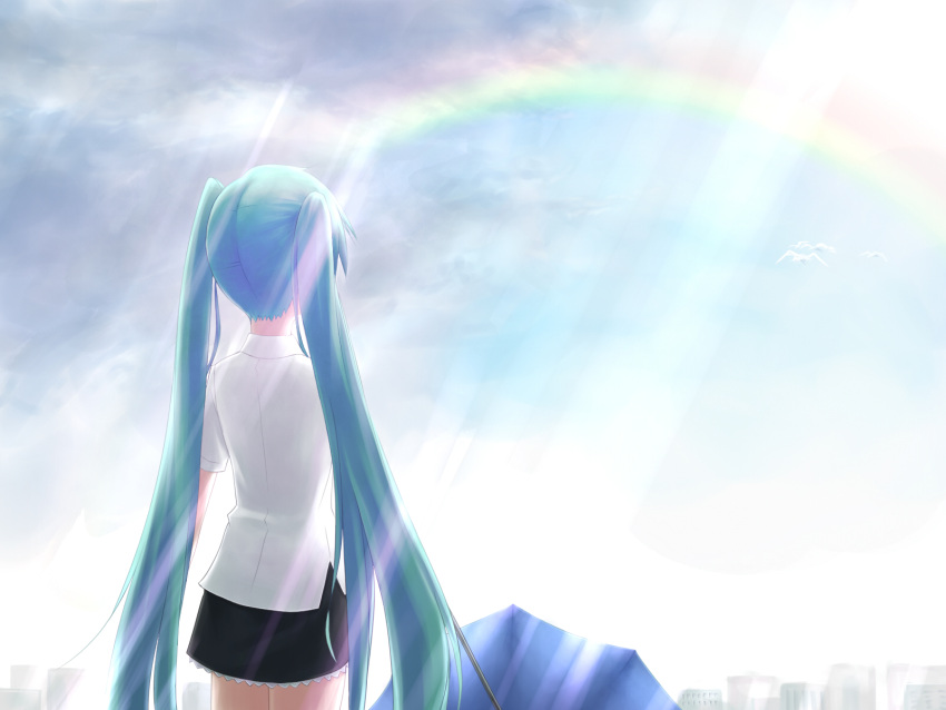 blue_hair hatsune_miku rainbow solo twintails vocaloid