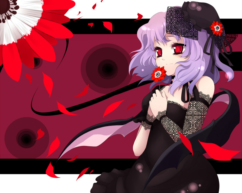 bad_id bat_wings flower hat jungetsu_hoko red_eyes remilia_scarlet ribbon short_hair touhou wings