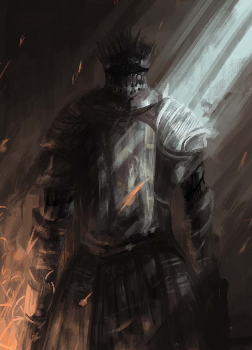 absurdres armor dark_souls_iii embers fire highres knight light_rays mobius_(suicideloli) souls_(from_software) tagme