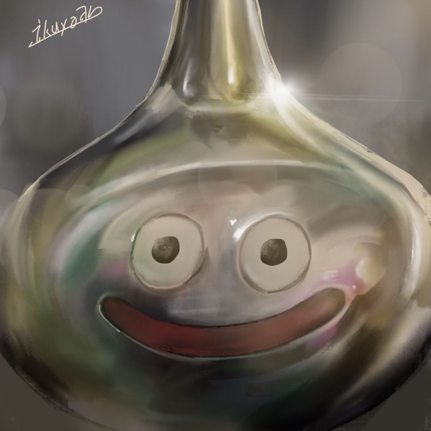 dragon_quest highres ikuyoan lens_flare metal_slime signature slime_(dragon_quest) smile solo