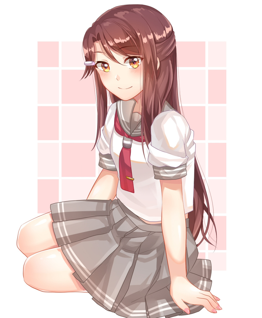 blush brown_eyes long_hair love_live!_sunshine!! maroon_hair sakurauchi_riko seifuku smile