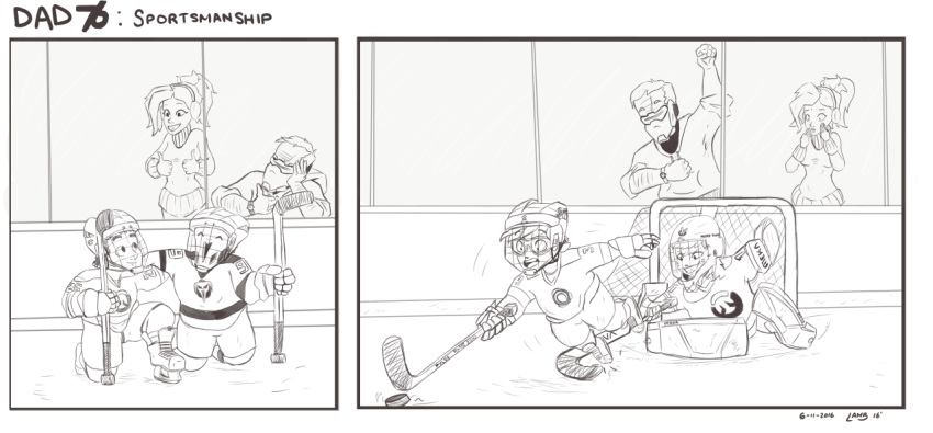3boys 3girls ^_^ arm_up child closed_eyes d.va_(overwatch) earmuffs face_mask gloves goal goalkeeper goggles hands_on_own_face head_on_hand helping high_ponytail hockey_mask hockey_puck hockey_stick hood hoodie ice_hockey ice_skates jersey lucio_(overwatch) mask mercy_(overwatch) monochrome multiple_boys multiple_girls open_mouth overwatch rabbit reaper_(overwatch) round_teeth short_hair skates skating_rink smile smirk soldier:_76_(overwatch) surprised sweater teeth thumbs_up tracer_(overwatch) tripping visor watch wide-eyed younger