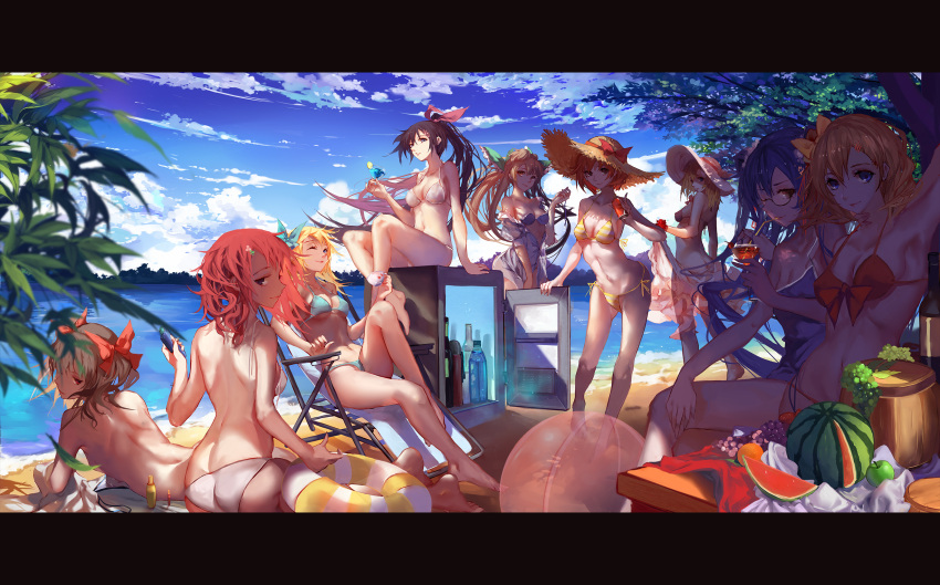 6+girls ;) alcohol alternate_costume apple arm_at_side arm_support arm_up armpits ass ayase_eli ball bangs bare_back barefoot barrel beach beachball bespectacled bikini black_hair blonde_hair blue_bikini blue_bow blue_eyes blue_hair blue_sky blurry bottle bow bow_bikini breasts brown_hair can cleavage closed_mouth cloth clouds cloudy_sky collarbone cup depth_of_field dress_shirt drink drinking_straw eyebrows eyebrows_visible_through_hair food frilled_bow frills front-tie_top fruit glasses grapes green_bow groin hair_between_eyes hair_bow hair_ornament hairclip hat hat_bow hat_ribbon highres holding holding_cup holding_drinking_glass hoshizora_rin innertube knee_up koizumi_hanayo kousaka_honoka leaf legs_apart letterboxed light_brown_hair long_hair looking_at_viewer looking_back loose_bikini lotion_bottle love_live!_school_idol_project lying miko_ari minami_kotori multiple_girls navel nishikino_maki ocean off_shoulder on_ground on_stomach one_eye_closed orange orange_eyes orange_hair outdoors ponytail puffy_short_sleeves puffy_sleeves raspberry red_bikini red_bow red_eyes red_lips redhead refrigerator ribbon sand sarong semi-rimless_glasses shadow shirt shirt_tug short_hair short_sleeves side-tie_bikini sideboob sitting sitting_on_object sky small_breasts smile soda_can sonoda_umi standing stomach strap_gap strap_slip straw_hat string_bikini striped striped_bikini sun_hat swimsuit swimsuit_under_clothes toujou_nozomi transparent tree twintails unbuttoned unbuttoned_shirt under-rim_glasses under_boob untied untied_bikini very_long_hair water water_bottle watermelon white_bikini white_hat wind wine wine_bottle yazawa_nico yellow_bikini