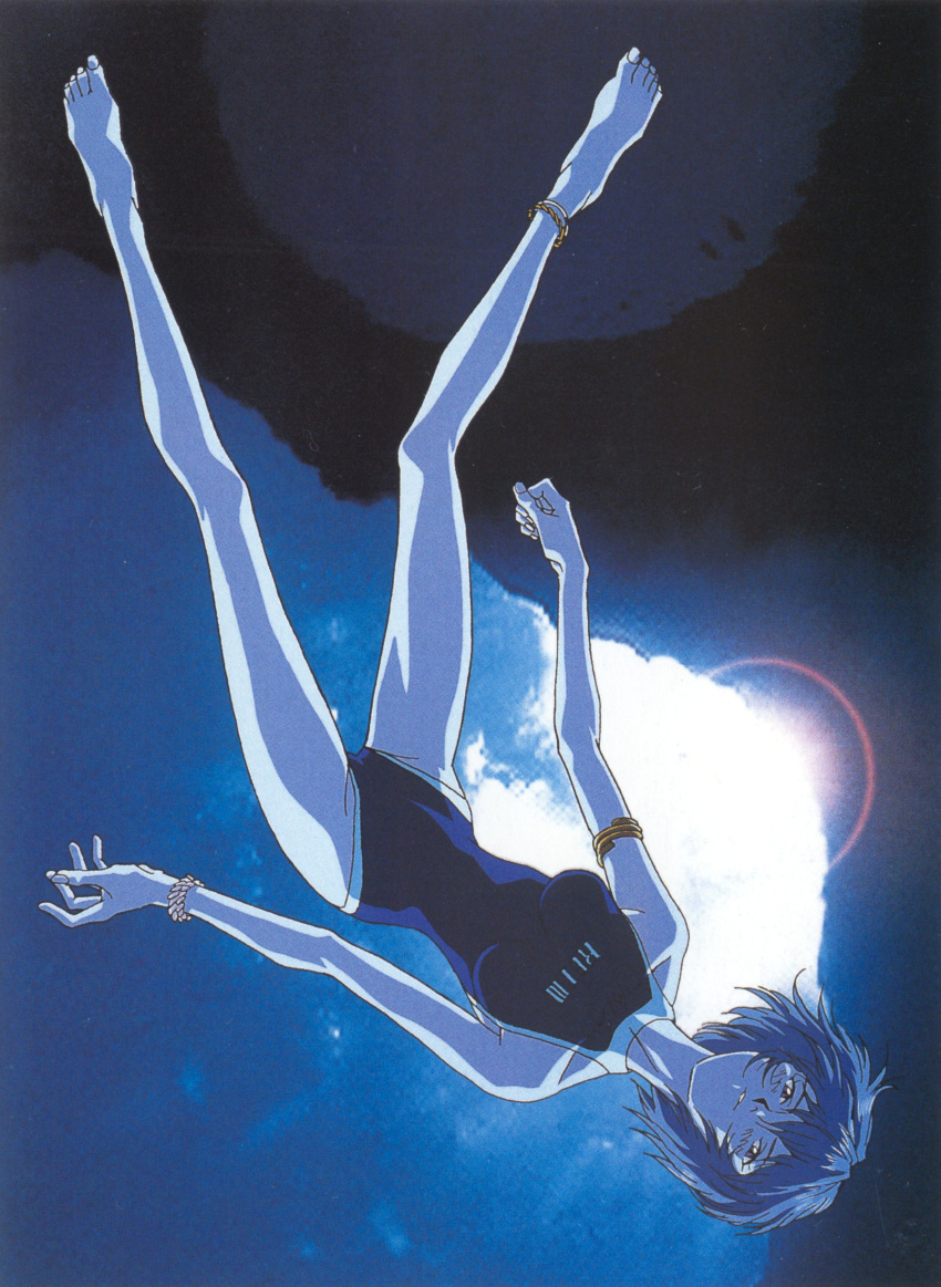 anklet ayanami_rei barefoot bracelet feet highres jewelry neon_genesis_evangelion official_art one-piece one-piece_swimsuit scan swimsuit toes underwater