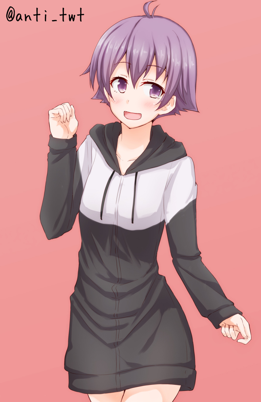 blush brown_eyes jacket kantai_collection personification sakawa_(kantai_collection) short_hair smile violet_hair