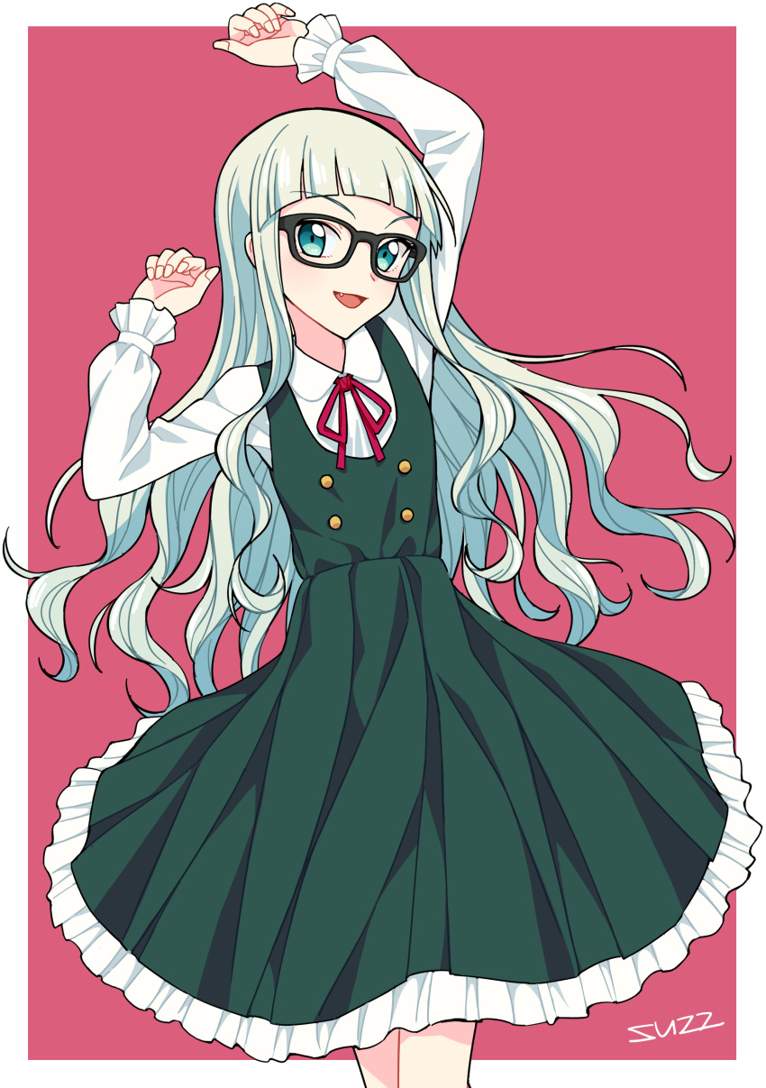 aikatsu! blush dress glasses green_eyes grey_hair long_hair smile toudou_yurika