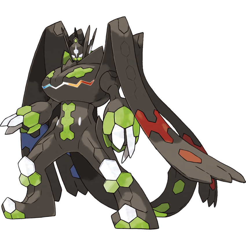 claws dragon glowing glowing_mouth hexagon highres legendary_pokemon monster multiple_wings no_humans official_art pokemon pokemon_(creature) pokemon_(game) pokemon_sm tail wings zygarde zygarde_complete