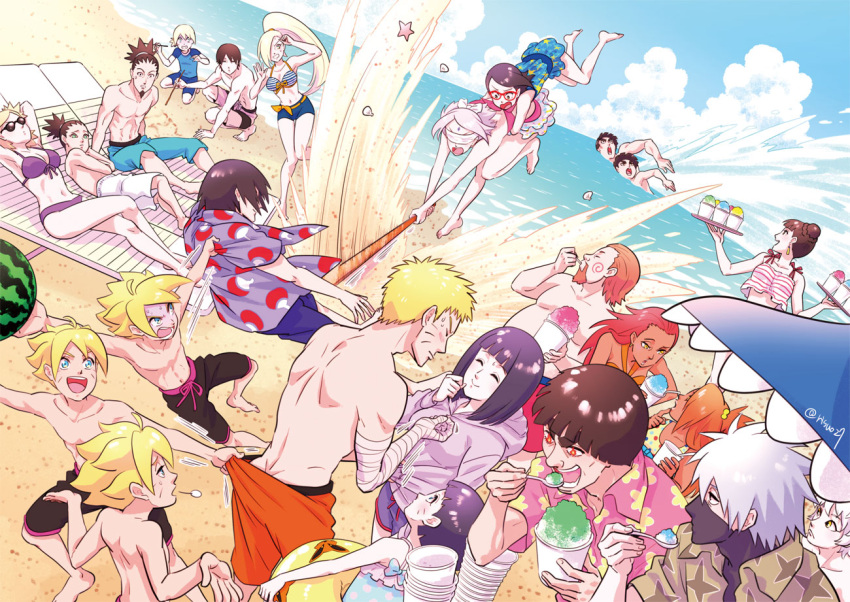 6+boys 6+girls akimichi_chouchou akimichi_chouji beach bikini blindfold boruto:_naruto_the_movie clone eating everyone family father_and_daughter father_and_son food fruit haruno_sakura hatake_kakashi husband_and_wife hyuuga_hinata karui kyuubi_(naruto) male_swimwear metal_lee might_guy mitsuki_(naruto) mother_and_daughter mother_and_son multiple_boys multiple_girls nara_shikadai nara_shikamaru naruto ocean risuo rock_lee sai shaved_ice swim_trunks swimming swimsuit swimwear temari tenten uchiha_sarada uchiha_sasuke uzumaki_boruto uzumaki_himawari uzumaki_naruto watermelon yamanaka_ino yamanaka_inojin