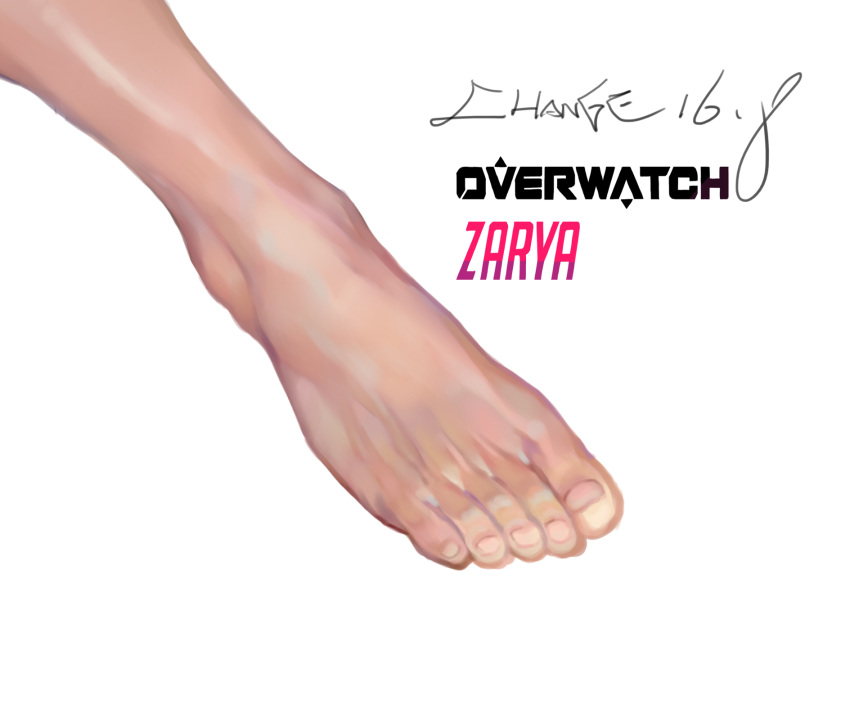 1girl change_(437483723) feet highres overwatch signature simple_background solo toes white_background zarya_(overwatch)