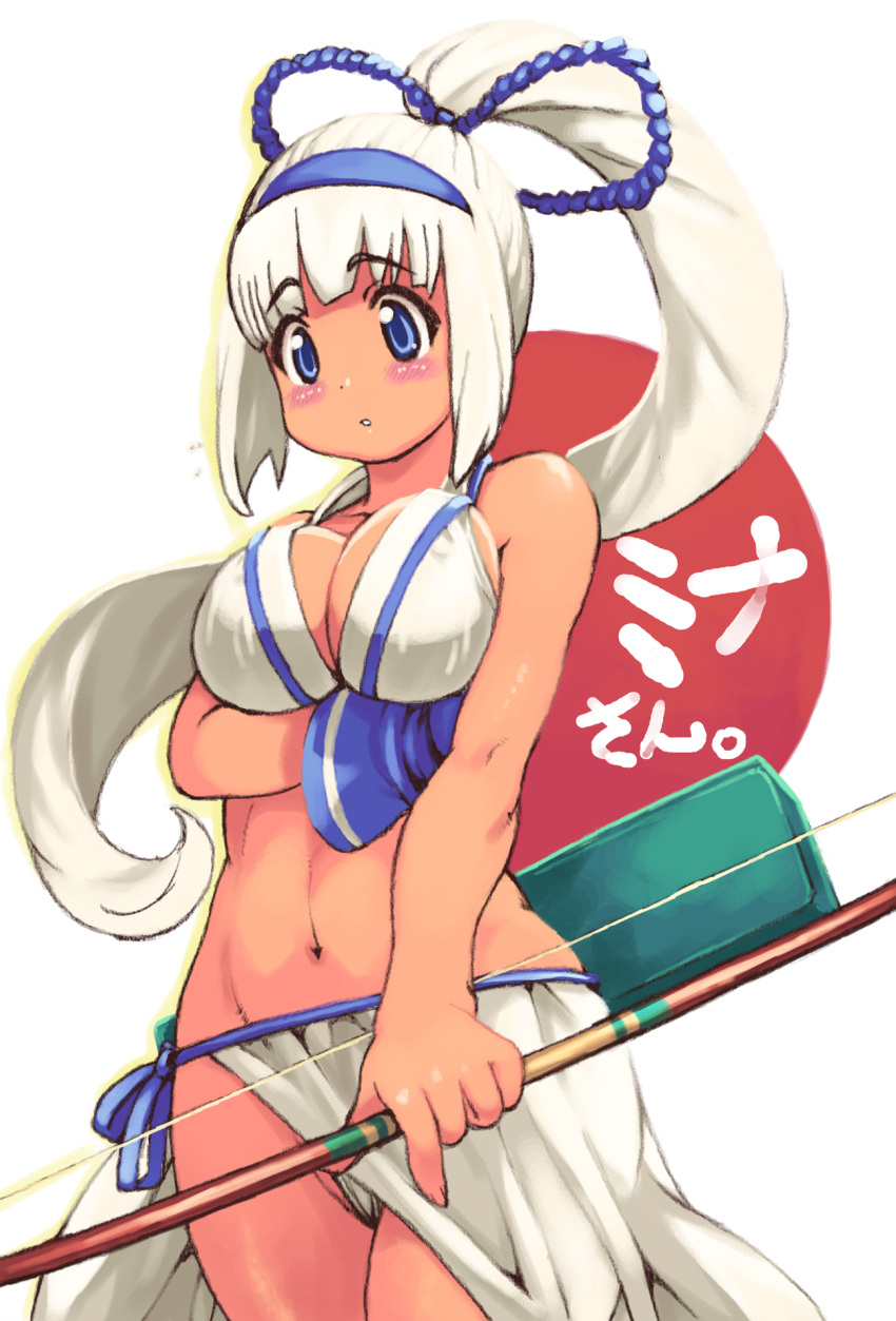 breasts highres maebari majikina_mina ponytail samurai_spirits solo tan white_hair yu_3