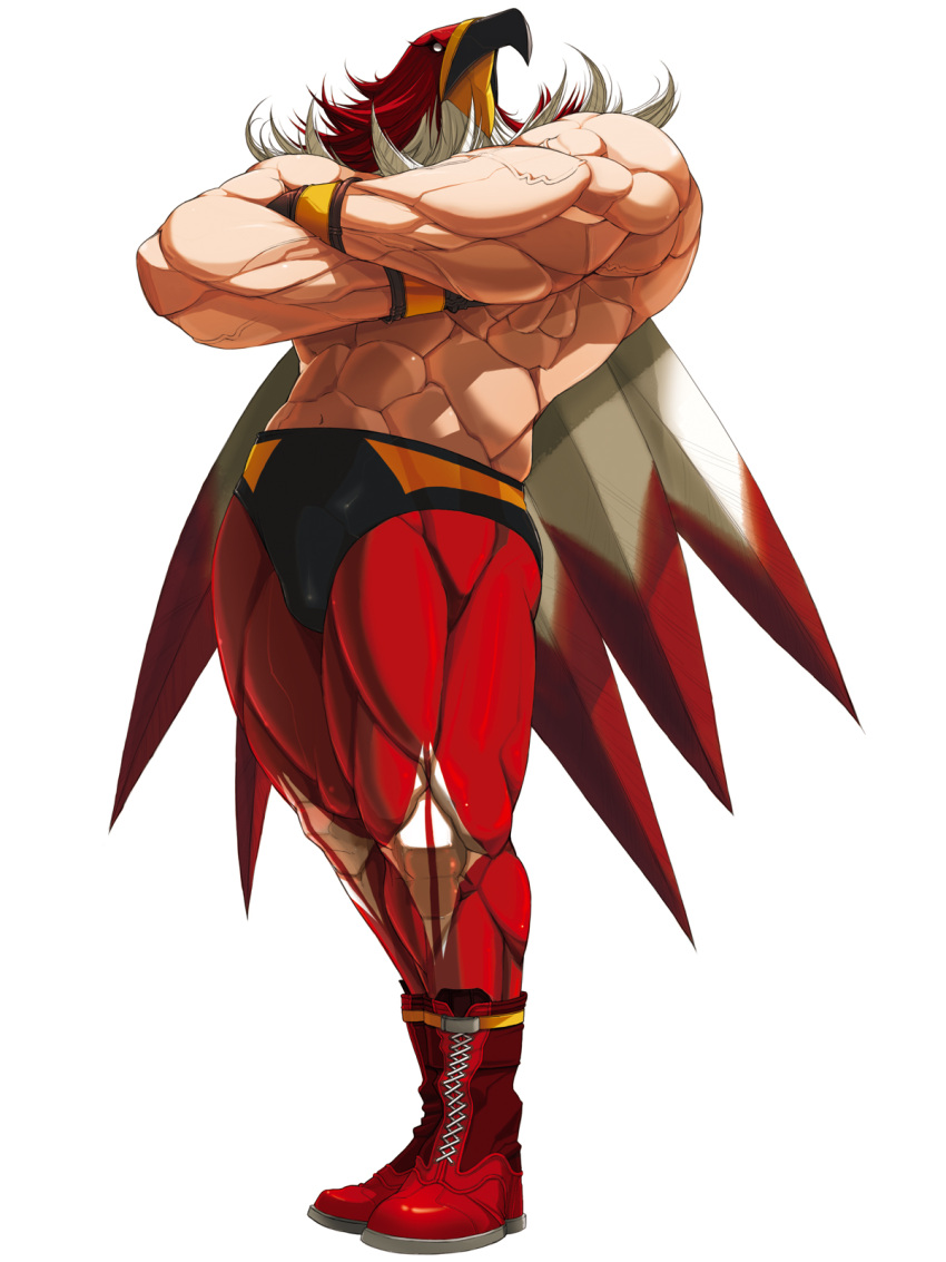 1boy ankle_boots bare_chest boots bow falcoon fatal_fury full_body griffon_mask highres mark_of_the_wolves mask muscle official_art pose red_boots shirtless shoelaces simple_background snk solo spandex the_king_of_fighters the_king_of_fighters_2003 the_king_of_fighters_xi topless white_background