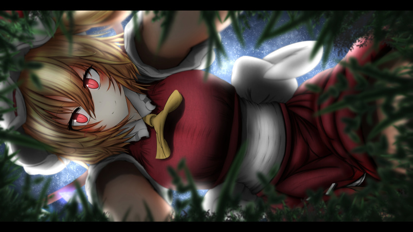 bow breasts flandre_scarlet from_below giantess hat highres mob_cap neva red_eyes side_ponytail smile touhou