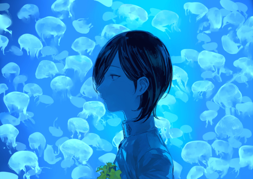 1boy aimai-me blue jellyfish kurosu_jun persona persona_2 profile school_uniform solo