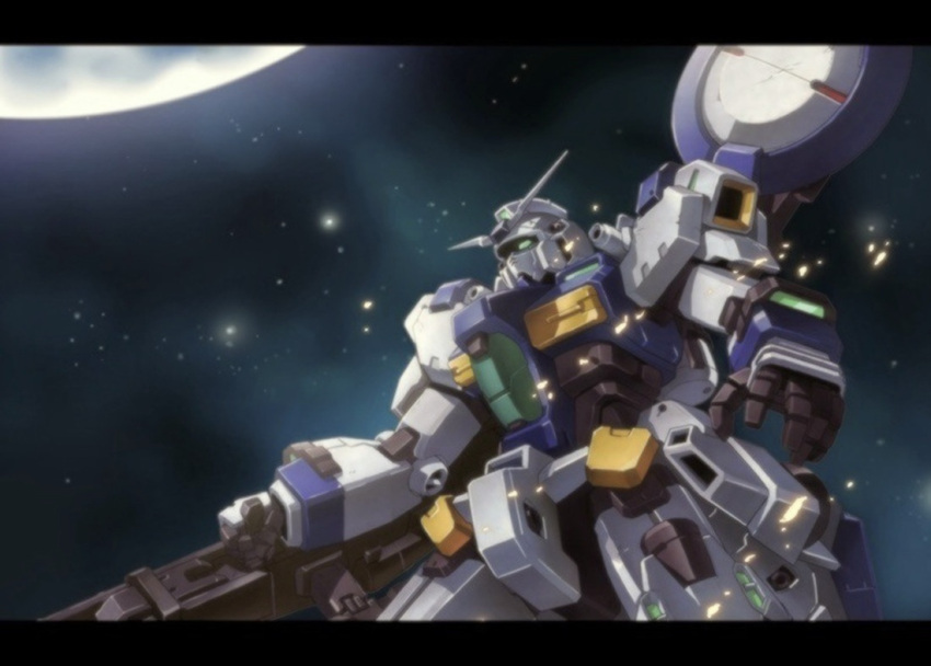 beam_rifle commentary_request energy_gun green_eyes gun gundam holding holding_gun holding_weapon joints letterboxed mecha mecha_request no_humans planet rifle science_fiction sky space star star_(sky) starry_sky tyuga weapon