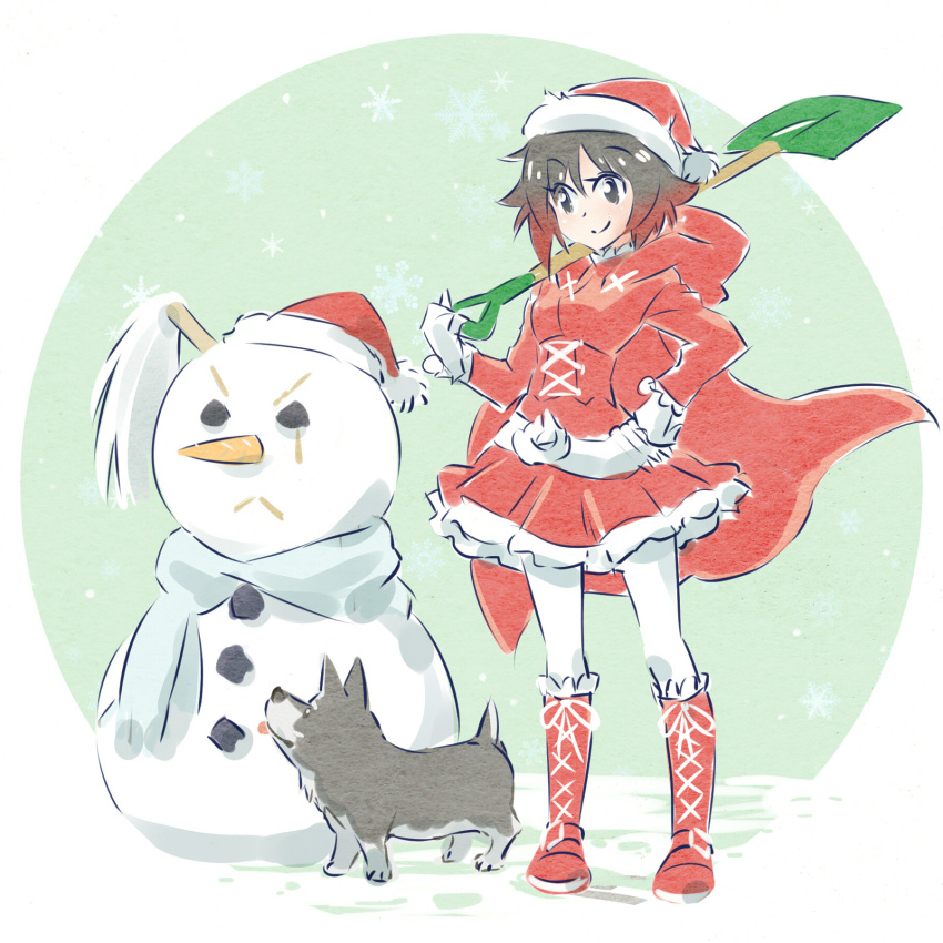 christmas highres iesupa pantyhose ruby_rose rwby santa_costume shovel snowman worktool zwei_(rwby)
