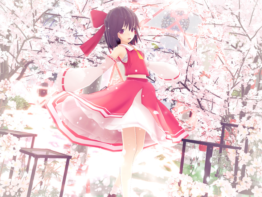 1girl 3d cherry_blossoms detached_sleeves hakurei_reimu highres japanese_clothes kurogoma_(glassesgurasan) miko mikumikudance petals solo touhou