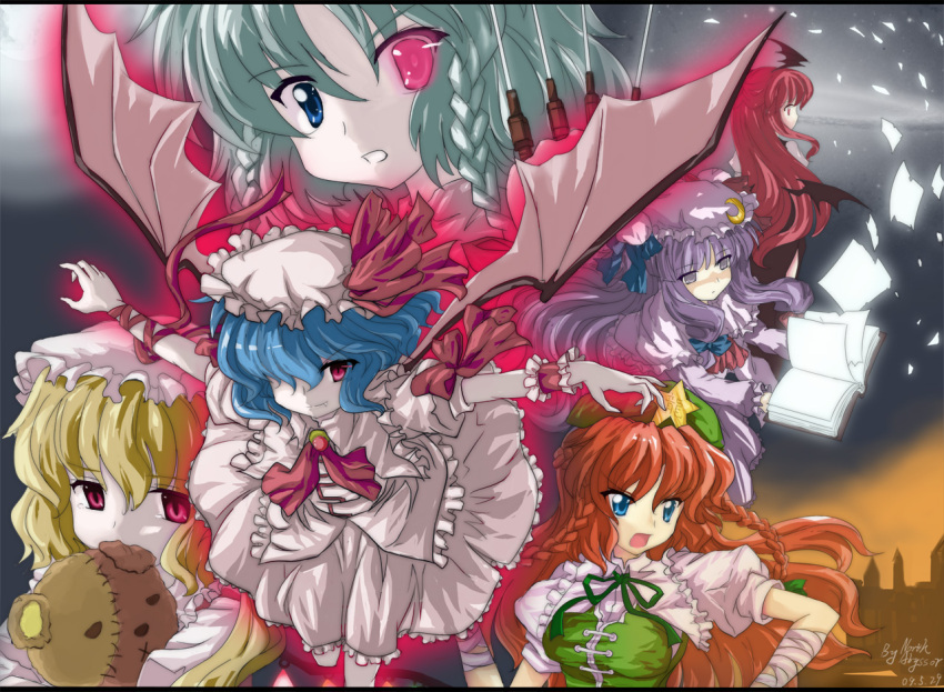 abyss_of_parliament bat_wings blonde_hair blue_eyes blue_hair book braid china_dress chinadress chinese_clothes crescent fang flandre_scarlet glowing glowing_eye glowing_eyes hair_over_one_eye hairband hat head_wings headwings heterochromia hong_meiling izayoi_sakuya knife koakuma long_hair neck_ribbon north_abyssor patchouli_knowledge purple_eyes purple_hair red_eyes red_hair redhead remilia_scarlet ribbon short_hair silver_hair stuffed_animal stuffed_toy touhou twin_braids violet_eyes wings wrist_cuffs