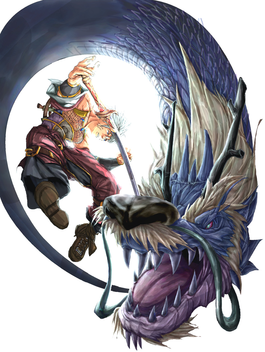 action battle dragon elkcat highres horns monster_hunter sketch sword weapon