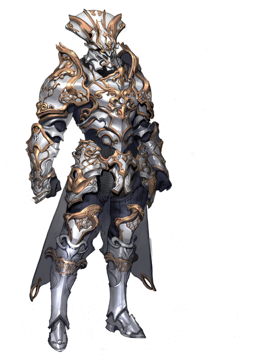 armor armored_boots black_gloves boots chainmail clenched_hand dospi full_armor full_body gloves glowing glowing_eyes helmet highres knight male_focus standing white_background yellow_eyes