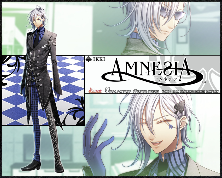 amnesia_(idea_factory) blue_eyes hanamura_mai ikki_(amnesia) white_hair