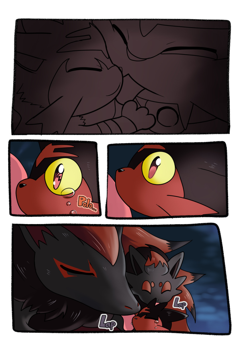 crying crying_with_eyes_open highres licking litten_(pokemon) no_humans pokemon suan_ringo tears zoroark zorua