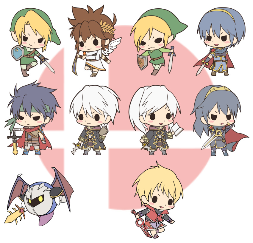 1other 2girls 6+boys angel_wings bat_wings blonde_hair blue_hair brown_hair chibi female_my_unit_(fire_emblem:_kakusei) fire_emblem fire_emblem:_kakusei fire_emblem:_mystery_of_the_emblem fire_emblem:_souen_no_kiseki hat headband hoshi_no_kirby ike intelligent_systems kid_icarus kid_icarus_uprising kirby_(series) kirby_(specie) koineko_(aph0310) link long_hair lucina male_my_unit_(fire_emblem:_kakusei) marth meta_knight monolith_soft multiple_boys my_unit_(fire_emblem:_kakusei) nintendo pit_(kid_icarus) pointy_ears redhead short_hair shulk smile sora_(company) super_smash_bros. super_smash_bros_for_wii_u_and_3ds sword the_legend_of_zelda the_legend_of_zelda:_the_wind_waker the_legend_of_zelda:_twilight_princess toon_link twintails weapon white_hair wings xenoblade