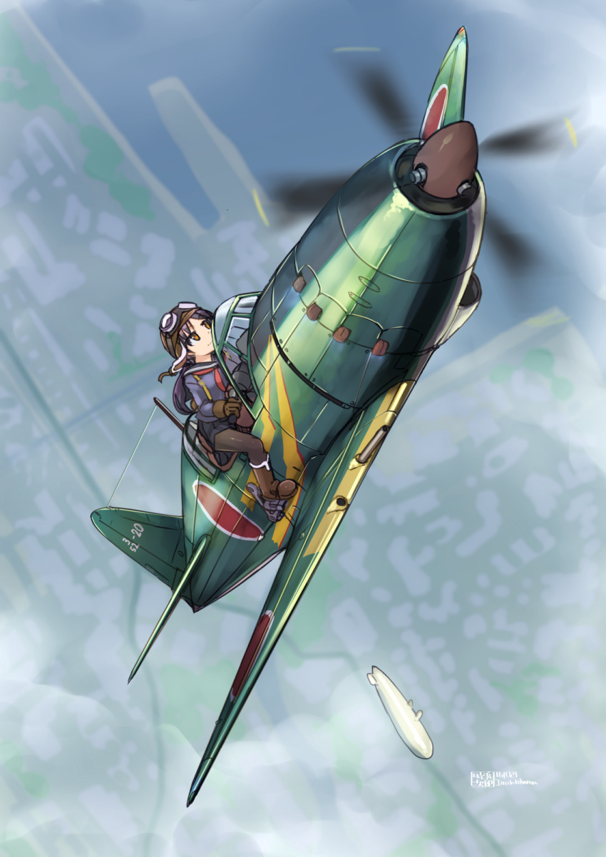 1girl aircraft airplane brown_eyes flying highres japan propeller solo tokihama_jirou world_war_ii