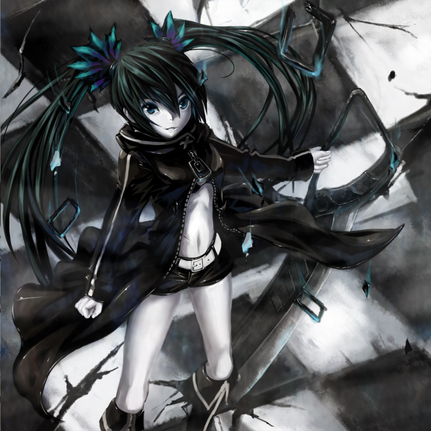 black_rock_shooter_(character) checkerboard checkered highres solo twintails weapon yato