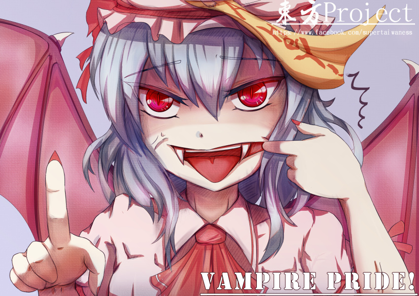 1girl absurdres anger_vein commentary_request cs12345655 english fangs highres pointing remilia_scarlet slit_pupils solo touhou vampire