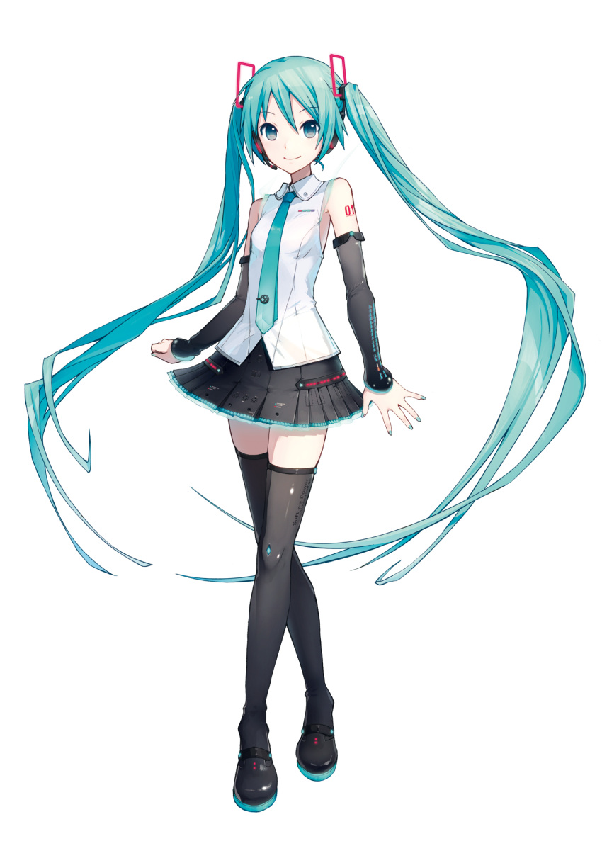 1girl aqua_eyes aqua_hair boots breasts detached_sleeves hatsune_miku headset highres ixima long_hair nail_polish necktie official_art skirt small_breasts smile solo thigh-highs thigh_boots transparent_background twintails v4x very_long_hair vocaloid zettai_ryouiki