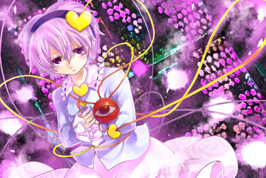 eyes hairband heart komeiji_satori purple_eyes purple_hair short_hair solo touhou violet_eyes zanunoneko