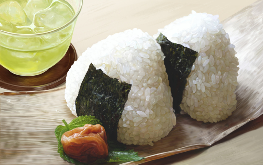 food jiji_(kbj0225) leaf no_humans nori onigiri photorealistic rice