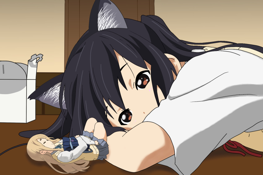 cat_ears jophiel k-on! kotobuki_tsumugi minigirl nakano_azusa school_uniform sleeping tagme