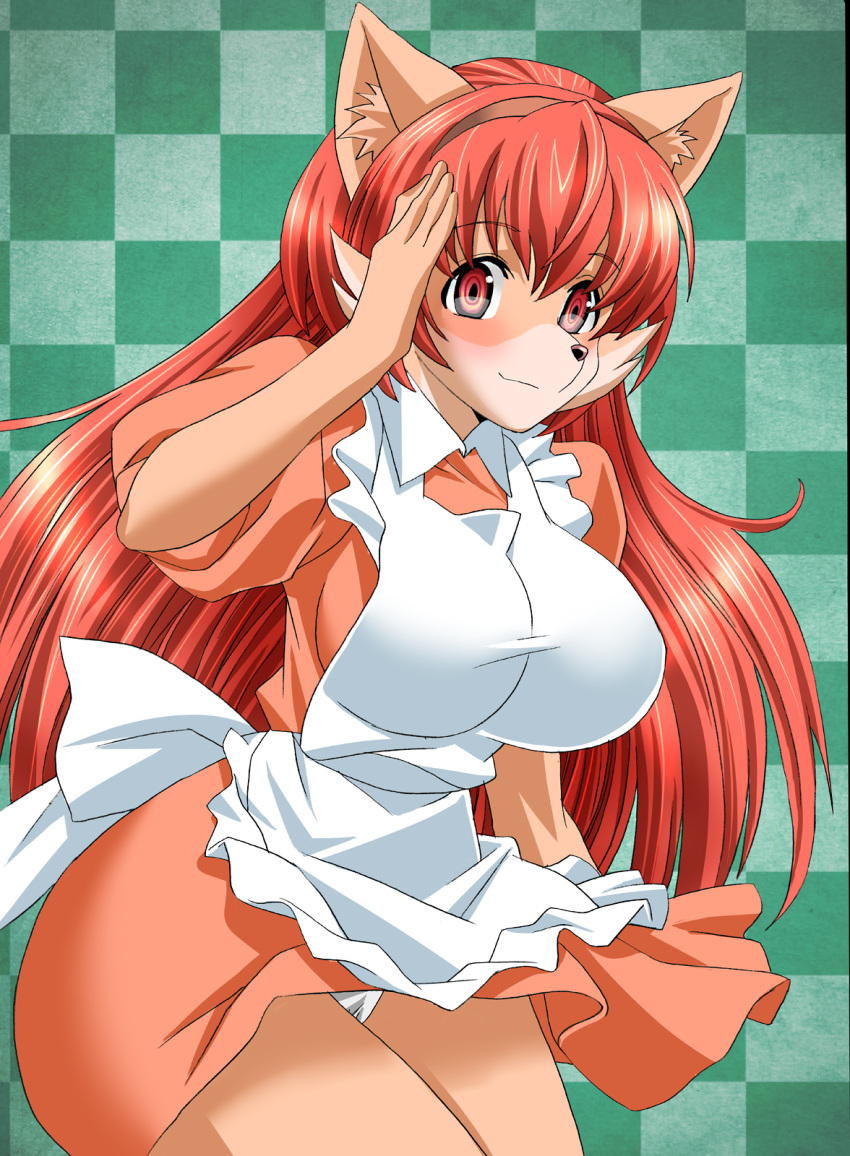 apron dog furry long_hair platin_(alios) red_eyes redhead