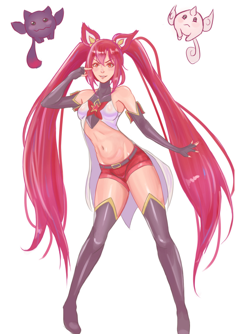 alternate_costume alternate_hair_color elbow_gloves fingerless_gloves gloves jinx_(league_of_legends) kuro_(league_of_legends) league_of_legends long_hair magical_girl redhead shiro_(league_of_legends) shorts solo star_guardian_jinx thigh-highs thigh_boots tied_hair twintails very_long_hair