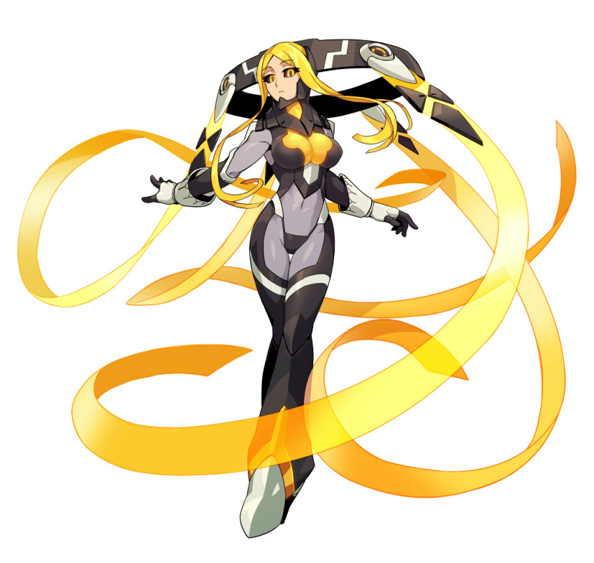 1girl armor azure_striker_gunvolt black_sclera blonde_hair nike_(gunvolt) official_art yellow_eyes