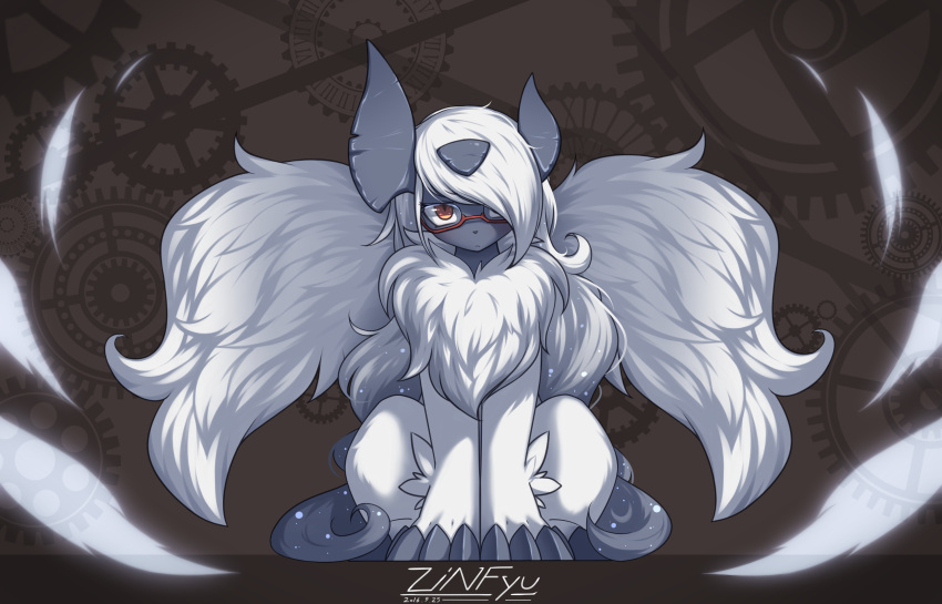 absol androgynous artist_request brown_eyes furry glasses mega_absol pokemon solo wings