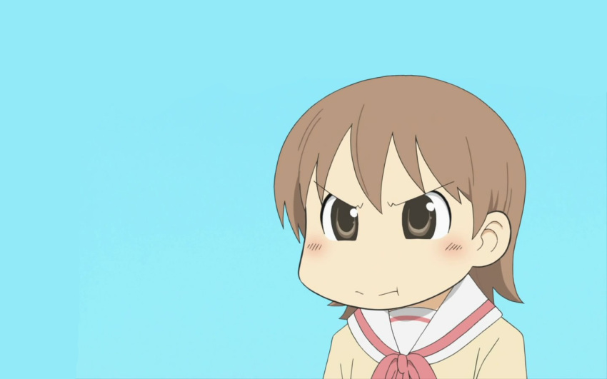 &gt;:t 1girl aioi_yuuko brown_hair nichijou school_uniform short_hair wallpaper