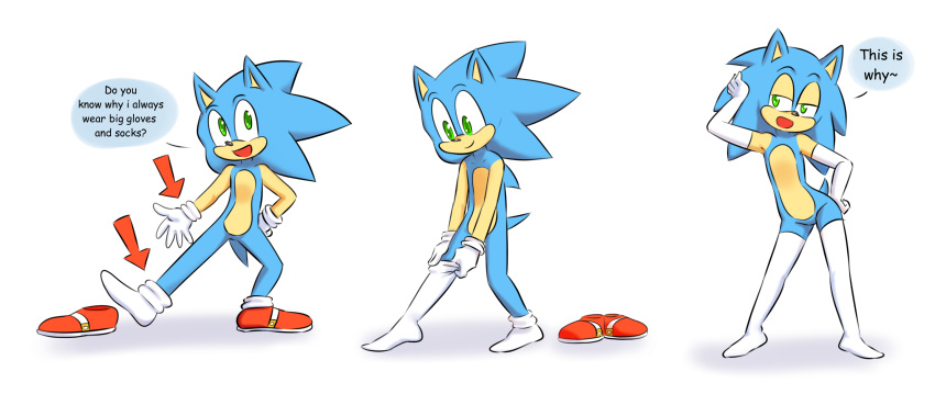 androgynous comic drawfag hand_on_hip long_gloves sonic sonic_the_hedgehog thigh-highs trap white_background