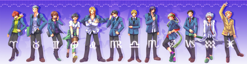 bad_id blonde_hair clothes crossed_arms full_body glasses group hair male necktie necktie open_mouth pants personification shoes tagme teeth violet_eyes