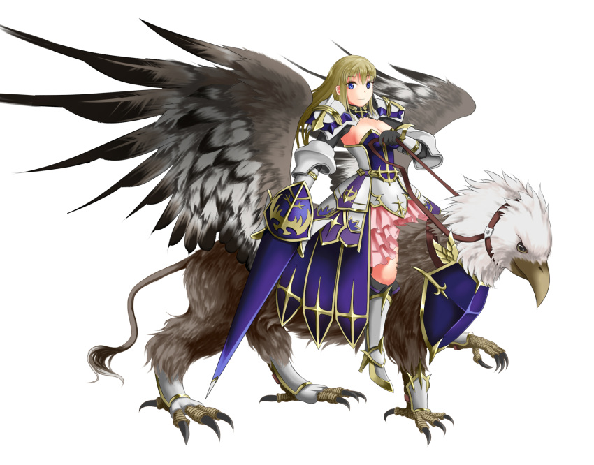 armor blonde_hair blue_eyes breasts griffin lance