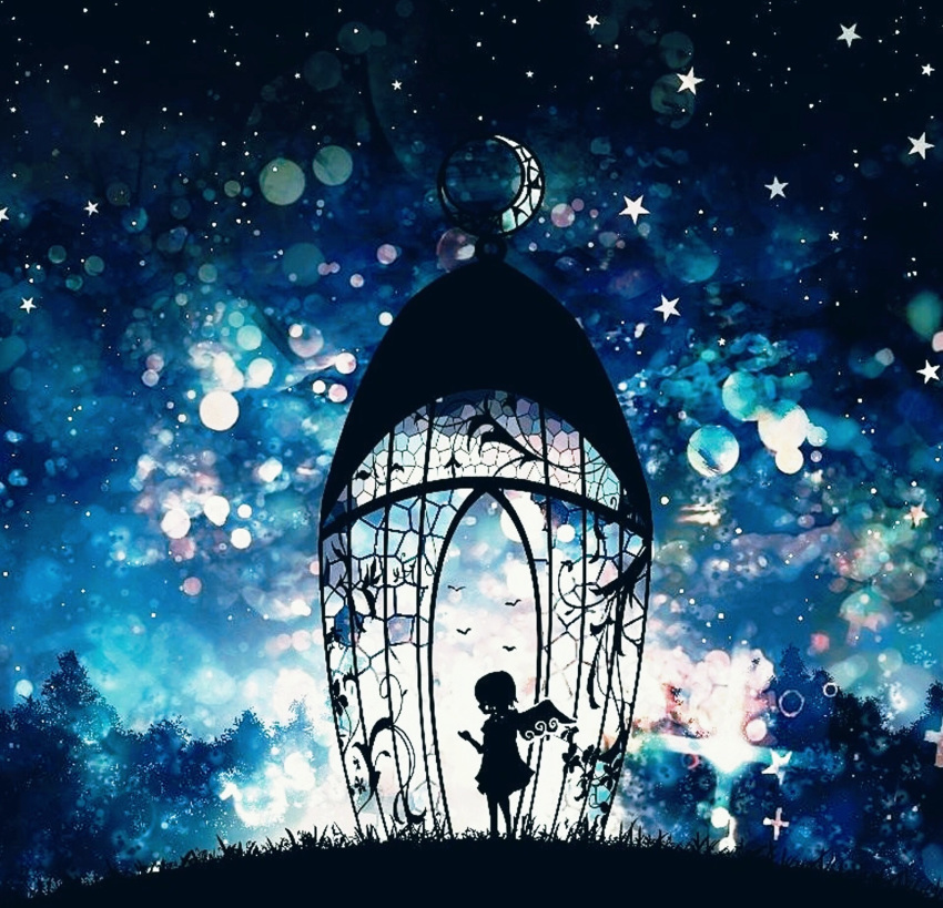 1girl abstract_background child harada_miyuki night outdoors standing stars tagme