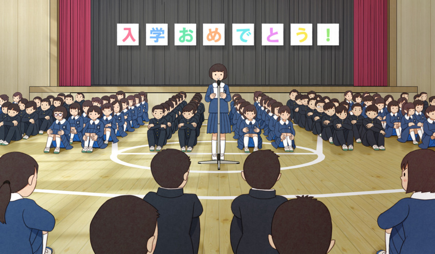 6+boys 6+girls brown_hair kiyo_(kyokyo1220) multiple_boys multiple_girls original school_uniform skirt uniform upskirt