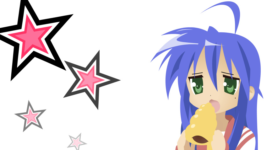 blue_hair food green_eyes izumi_konata lucky_star open_mouth vector