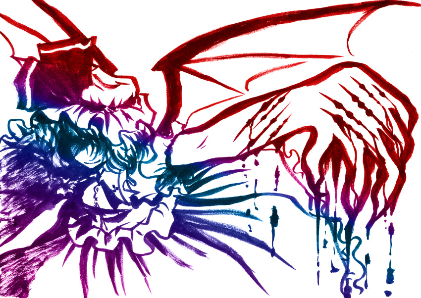 bakufu blood fuu_(futian) hair_over_eyes hat ink ink_(medium) remilia_scarlet touhou traditional_media wings