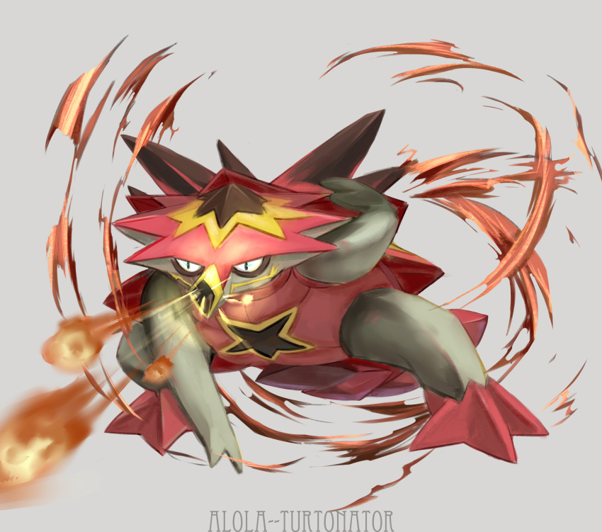 10s character_name fire grey_background highres kenshih no_humans pokemon pokemon_(creature) pokemon_(game) pokemon_sm simple_background solo turtonator