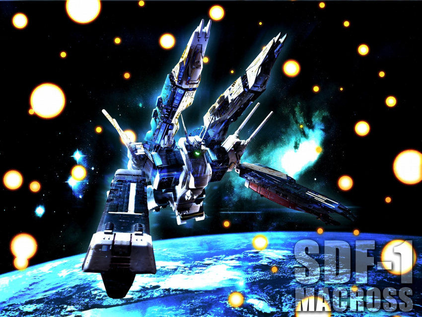 antennae artist_request battle cannon choujikuu_yousai_macross clouds daedalus earth energy_cannon epic explosion macross mecha milky_way ocean orbit photo_background prometheus_(ship) realistic science_fiction sdf-1 space space_craft star_(sky) storm_attacker u.n._spacy